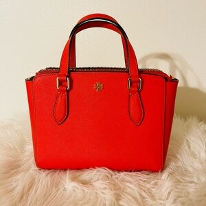 TORY BURCH MINI VERMILLION RED LEATHER ZIP CROSSBODY BAG